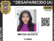 20:31 –
Adolescente de 15 anos desaparece após sair para fazer caminhada em Cuiabá