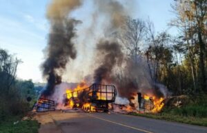 15:22 –
Carretas pegam fogo após colisão na BR-174 e uma pessoa morre; veja vídeos