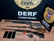 18:25 –
Dois homens são presos durante cumprimento de mandados de busca e apreensão de armas de fogo irregulares