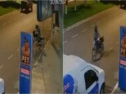 Bandido não consegue ligar moto e sai arrastando por rua de MT