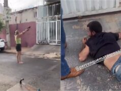 Vídeo mostra ladrão sendo rendido por moradora armada em Cuiabá