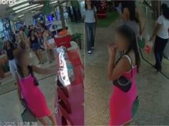 Câmera flagra mulher furtando perfume em quiosque de shopping