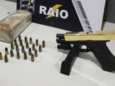 Polícia apreende arma de fogo, munições e tablete de maconha